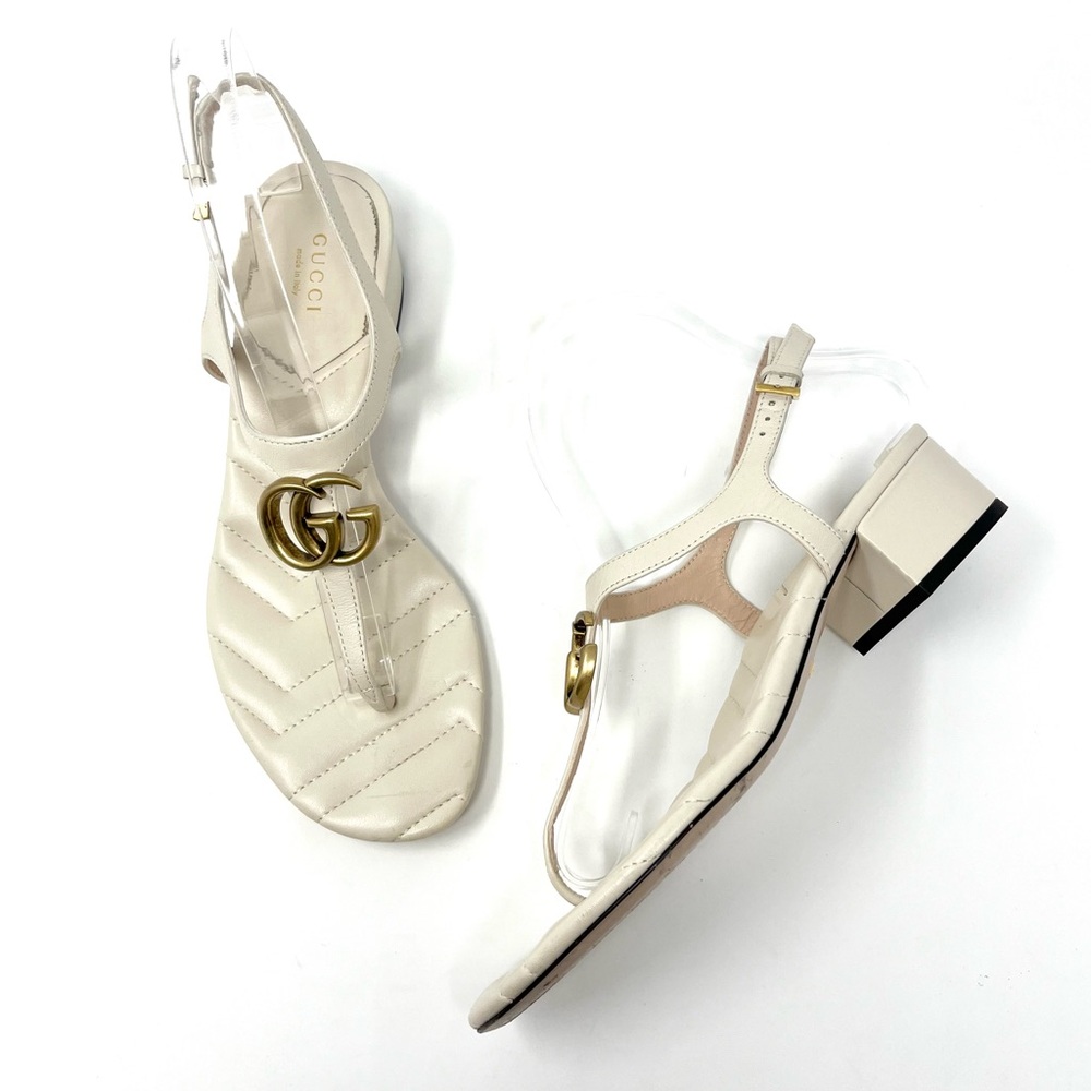 Gucci Marmont Interlocking Double G Logo Thong Sandals Ivory White Gold 37.5 7.5 - Picture 11 of 11
